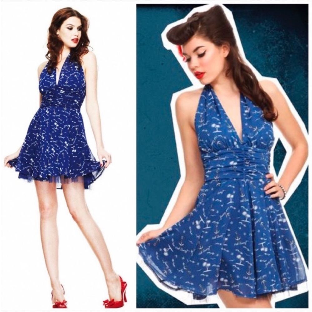 Hell Bunny, Nautical Print, Piper, Halter Dress. Size Large.
